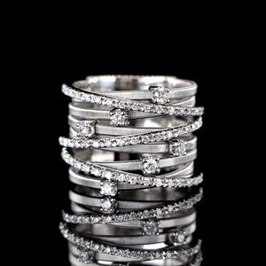 19967 Marco Bicego GOA 18k White Gold 9 Row Crossover Pave Diamond Ring Band 6.5